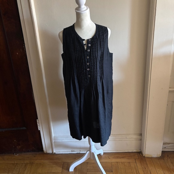 Quince, 100% Linen Sleeveless Swing Dress, Black, Size S - Picture 1 of 7